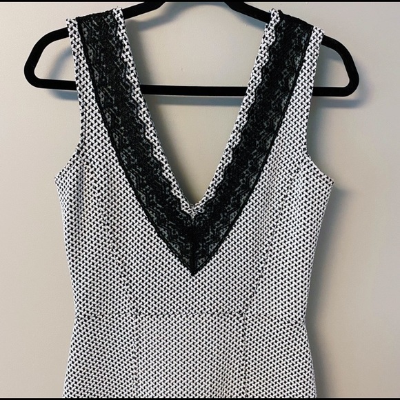 French Connection | Black & White Dress - Deep V and Peplum Bottom | Size 4 - Picture 2 of 10